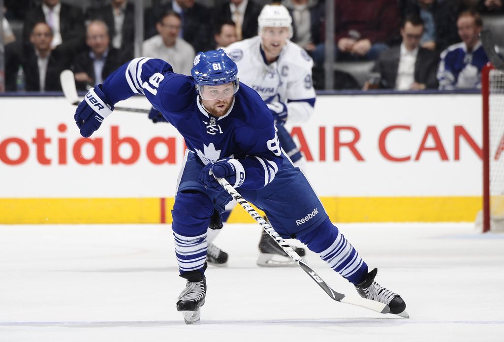 TORONTO, ON - NOVEMBER 20:  Phil Kessel #81 of the Toronto Maple Leafs skates during NHL game action against the Tampa Bay Lightning November 20, 2014 at the Air Canada Centre in Toronto, Ontario, Canada. (Photo by Graig Abel/NHLI via Getty Images)