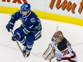 Daniel Sedin isn't jumping for joy lately, with just one goal in 14 games. (Photo: Getty)