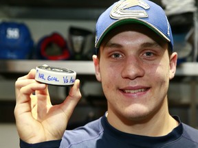 Rookie Bo Horvat has not only scored an NHL regular-season goal, he's scored a roster spot with the Canucks. (Getty Images via National Hockey League).