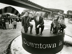 July 13, 1993.  Dixon Ward, Pat Quinn, Arthur Griffiths and Trevor Linden at sod-turning ceremony for Rogers Arena (Dave Clark/The Province)