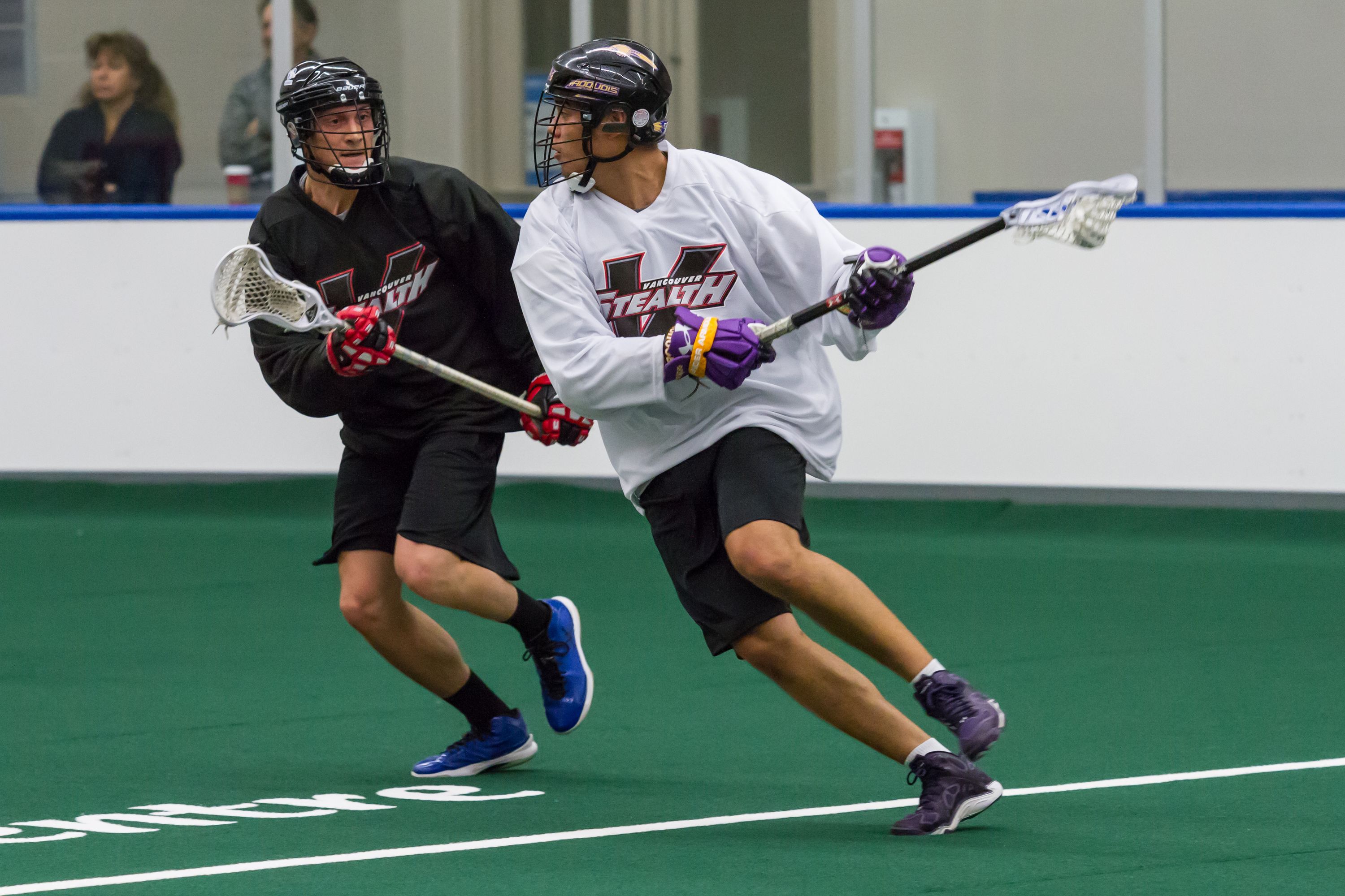 Johnny Powless going through the paces at Stealth training camp at the Langley Events Centre. Home opener is Jan. 10. (Vancouver Stealth photo.)