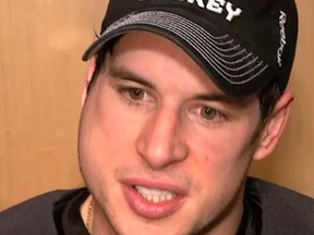 Hockey superstar Sidney Crosby shows the tell-tale sign of mumps — swollen salivary glands. (PENS TV FILES)