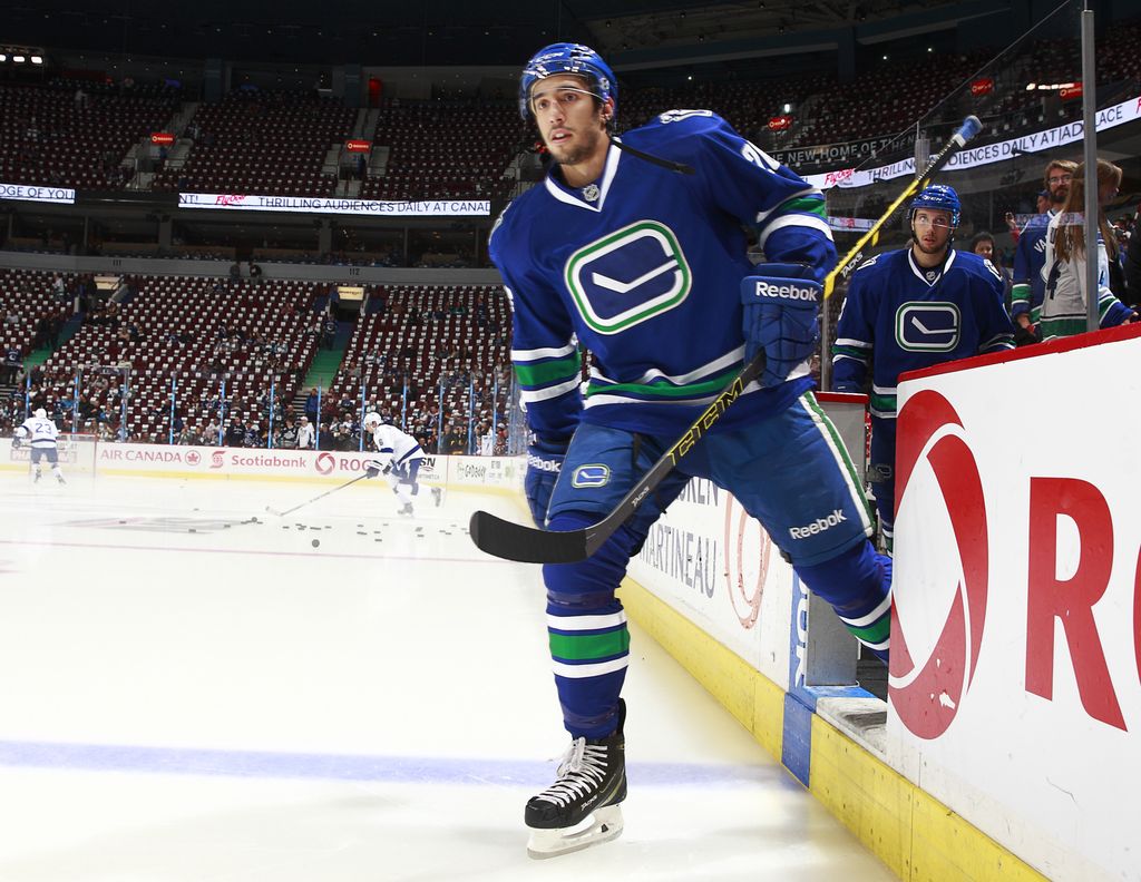 Will Frank Corrado be hitting the ice again for the Canucks tonight? There's been some suggestion that could happen when the Flames visit this evening. (Photo by Jeff Vinnick/NHLI via Getty Images)