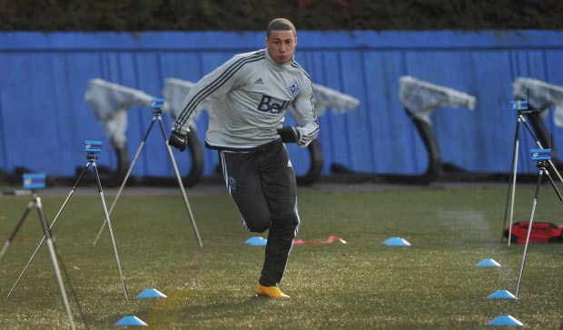 VANCOUVER , BC  -- Eric Hurtado works out during the Whitecaps first practice at UBC in Vancouver  on January  26, 2015.  Trax #00034342A and Trax #00034342B   (Photo by Wayne Leidenfrost/PNG) (Story by Kevin Griffin)   [PNG Merlin Archive]