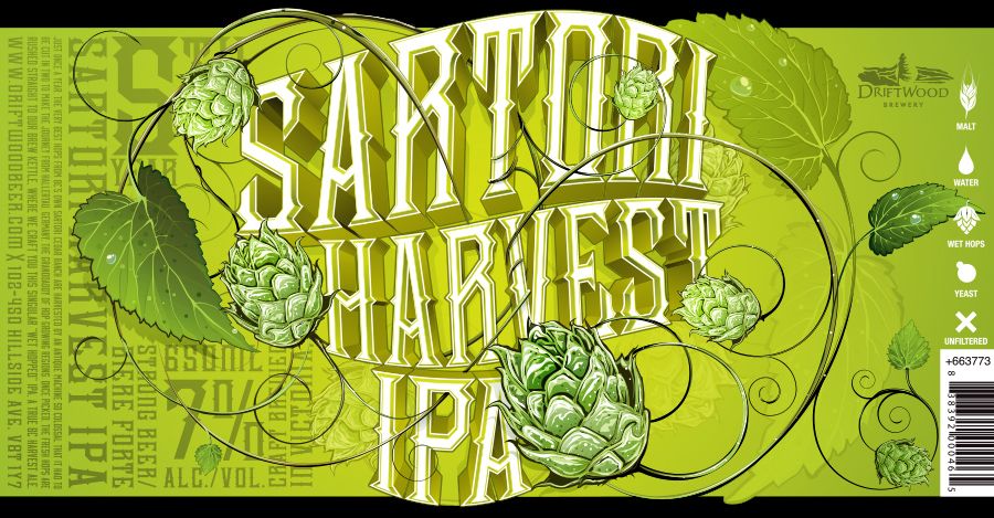 Driftwood Sartori Harvest IPA new label, craft beer Victoria BC