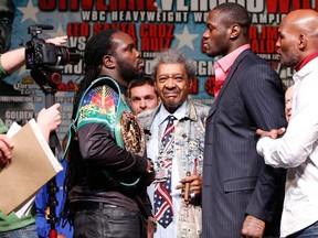 WBC world heavyweight champion Bermane Stiverne faces off against unbeaten challenger Deontay Wilder ahead of they square off Saturday. Photo:Esther Lin/SHOWTIME