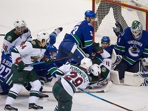 Chaos in front of the Canucks' net in the final seconds.