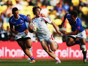 Lucas Hammond on the attack against Samoa in the shield final.  (Photo by Hannah Peters/Getty Images)