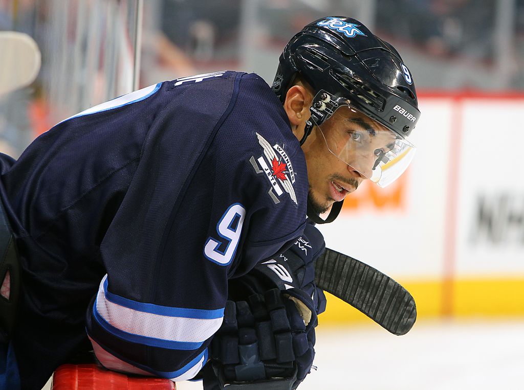 Vancouver native Evander Kane was a late healthy scratch Tuesday night against the Canucks. What's his future with the Winnipeg Jets? (Getty Images.)