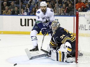 Zack Kassian parks by the net during the Canucks 6-3 loss to the Sabres Thursday night.