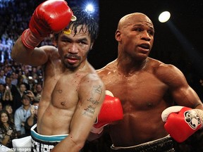 Floyd Mayweather, right, and Manny Pacquiao, left, move closer to their hopeful super-fight. Getty Images.