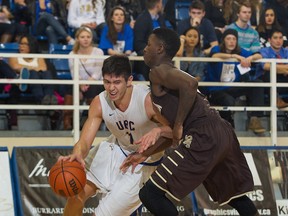 Senior forward Tommy Nixon, who played his final regular-season game in Thunderbirds’ colours Saturday, not only helped his team a sweep of visiting Manitoba, but became the first UBC player to win the Canada West regular-season scoring title since Pasha Bains in 2005-06. (Richard Lam, UBC athletics)