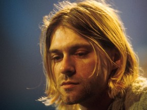 Close-up of Kurt Cobain (1967 - 1994) performing with Nirvana on MTV Unplugged at Sony Studios in New York City, November 18, 1993. Frank Micelotta/Getty Images