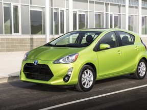 The 2015 Toyota Prius c features a restyled front and rear with a lower body that provides a more athletic look.