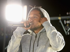 Recording artist Kendrick Lamar performs at #GETPUMPED live event. Reebok And Kendrick Lamar Take Over The Streets Of Hollywood on March 24, 2015 in West Hollywood, California.