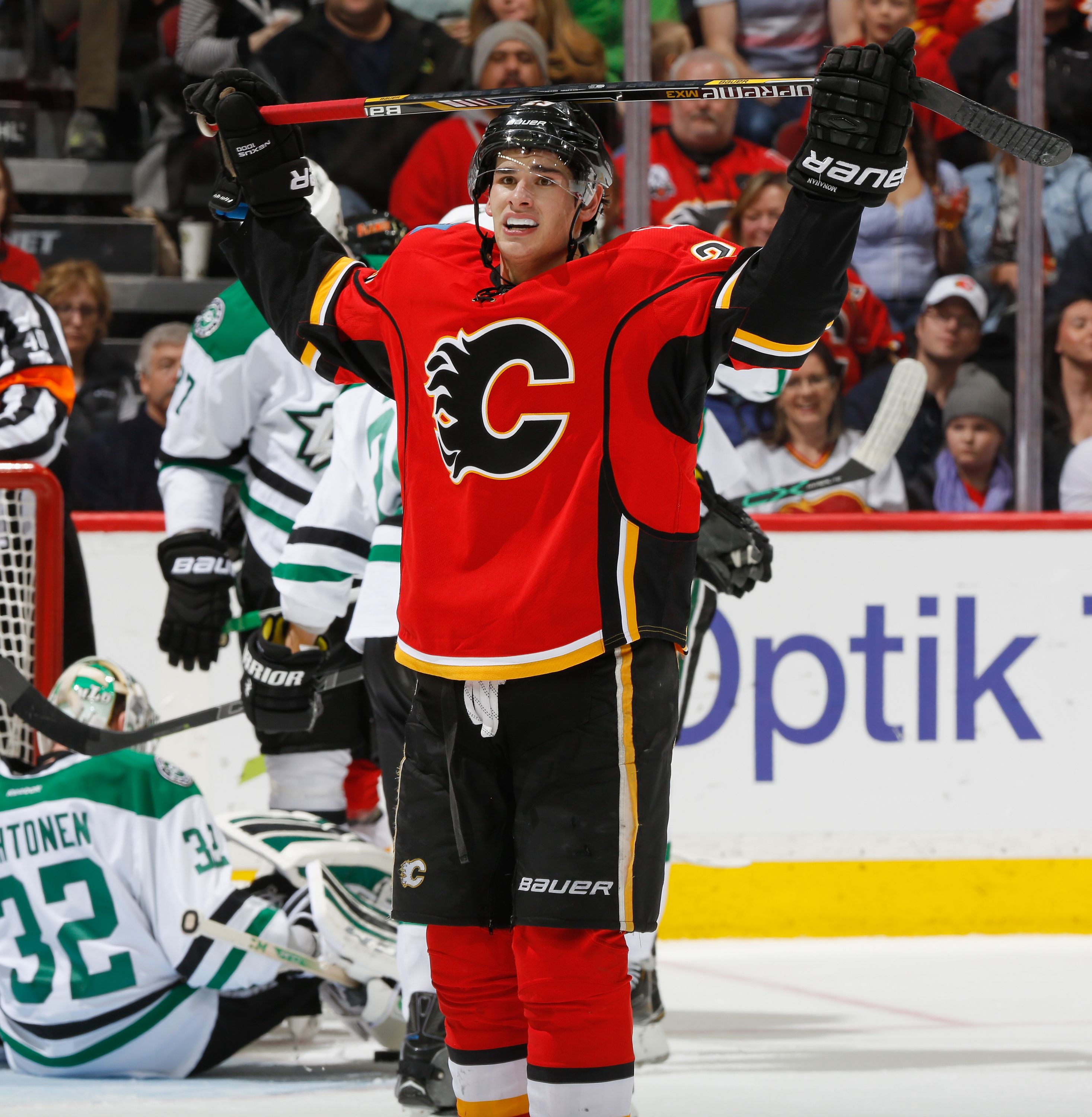 How banged up is Calgary's star centre Sean Monahan?  (Photo by Gerry Thomas/NHLI via Getty Images)
