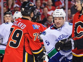 Derek Dorsett often draws a crowd. He draws penalties, too. (Photo by Derek Leung/Getty Images)