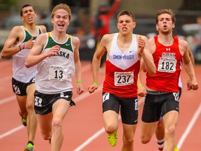 Cam Proceviat (237) of the Simon Fraser Clan competes in the 800 metres at the 2014 Great Northwest Athletic Conference outdoor championships last May in Monmouth, Oregon. The Burnaby native has emerged as one of the GNAC’s top middle-distance runners. (Photo — Western Oregon athletics)