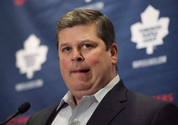 In this Jan. 6, 2015, photo, Toronto Maple Leafs' general manager Dave Nonis speaks to reporters at the Maple Leafs' practice facility in Toronto. The Maple Leafs have fired Nonis, interim coach Peter Horachek and his staff after the team's worst season in almost 20 years. (AP Photo/The Canadian Press, Darren Calabrese)