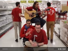 Five former target employees in Victoria bid a musical farewell to their store.