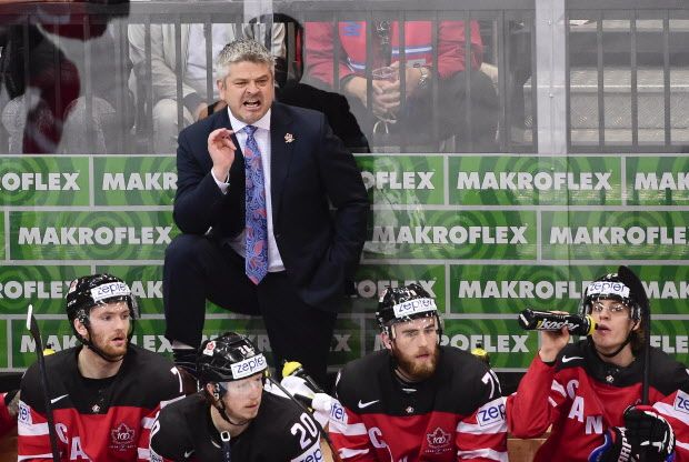 Head coach Todd McLellan of Canada reacts during the quarter final match Canada vs Belarus at the 2015 IIHF Ice Hockey World Championships on May 14, 2015 at the O2 Arena in Prague.  JONATHAN NACKSTRAND/AFP/Getty Images