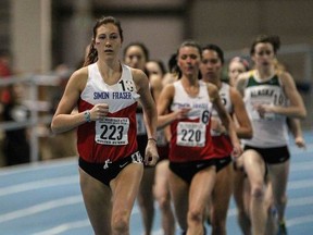 Simon Fraser Clan senior Lindsey Butterworth, competing here during the indoor season, is the No. 1-ranked 800-metre runner in NCAA Div. 2 as she prepares for the upcoming outdoor conference and national championship meets. (Photo courtesy Great Northwest Athletic Conference athletics)