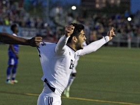 Matias Laba's first goal for the Caps was a huge one in the Canadian championship against Edmonton. Apparently, he only scores big goals. Saturday in Portland he struck a sweet equalizer. (THE CANADIAN PRESS/Jason Franson)