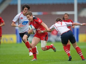 Ghislaine Landry in action for Canada against Russia.