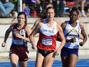 Simon Fraser's Lindsey Butterworth on her way to winning 800m at NCAA D2 nationals Saturday in Michigan. (Grand Valley State athletics)