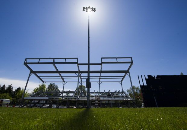 VANCOUVER. May 07 2015. Outfield stands under construction at Nat Bailey Stadium, Vancouver May 07 2015. Gerry Kahrmann  /  PNG staff photo) ( For Prov Sports )  00036469A Story by Steve Ewen