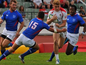 Speedy Theo Sauder in action for Canada U20 in 2015 against Namibia.