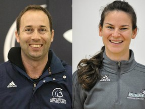 Trinity Western track coach Laurier Primeau and Douglas College basketball coach Courtney Gerwing are Howard Tsumura's guests this week on Varsity Letters. (TWU athletics, Douglas athletics)