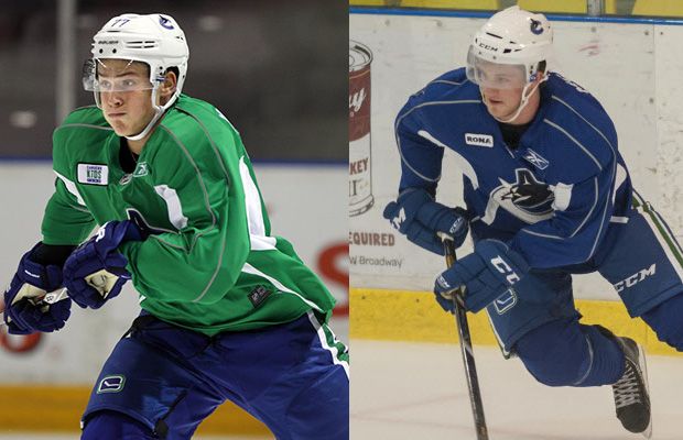 Jake Virtanen (left) and Jared McCann are off to the Utica Comets.