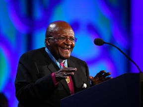 “Having looked the beast of the past in the eye, having asked and received forgiveness and having made amends, let us shut the door on the past — not in order to forget it but in order not to allow it to imprison us,”  Archbishop Desmond Tutu wrote. (Photo by Adam Bettcher/Getty Images for Starkey Hearing Foundation)