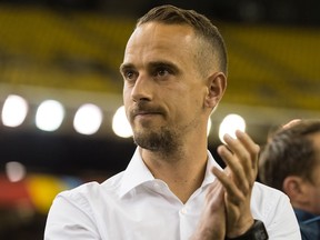MONTREAL, QC - JUNE 17:  Mark Sampson head coach of England looks on during the 2015 FIFA Women's World Cup Group F match against Colombia at Olympic Stadium on June 17, 2015 in Montreal, Quebec, Canada.  England defeated Colombia 2-1. (Photo by Minas Panagiotakis/Getty Images)