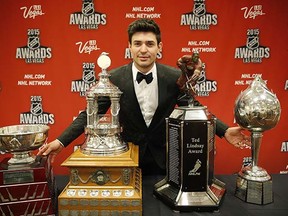 Carey Price of the Montreal Canadiens wasn't eligible for much more than what's on this table at last night's NHL awards in Las Vegas.