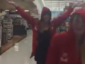 Canadian women's soccer team players break out the dance moves at London Drugs in Edmonton.