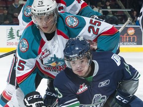 The Vancouver Giants' 2015-16 WHL home opener is Sept. 25 against the Seattle Thunderbirds, Will Mathew Barzal, shown here against Kelowna, be with the Thunderbirds or will he still be at an NHL camp? (Getty Files.)