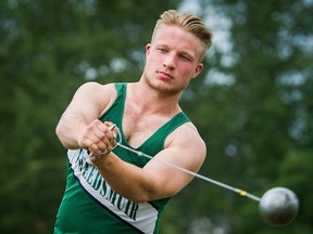 Surrey-Lord Tweedsmuir's Ben Ingvaldson is working as hard on his beard as he is on competing in the Subway BC High School track and field championships this weekend in Langley. (Ric Ernst, PNG photo)