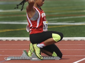 St. Thomas More's Zion Corrales-Nelson took gold and silver in the sprints on Friday. (Jason Payne, PNG)