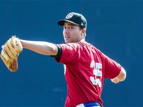 Tom Robson, one of the stars of the Vancouver Canadians' 2013 championship run, is back with the team as part of his rehabbing from Tommy John surgery. (Province Files.)