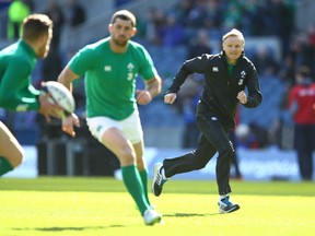 Ireland head coach Joe Schmidt takes the warm up before the RBS Six Nations match between Scotland and Ireland at Murrayfield on March 21, 2015 in Edinburgh, Scotland.  (Photo by Richard Heathcote/Getty Images)