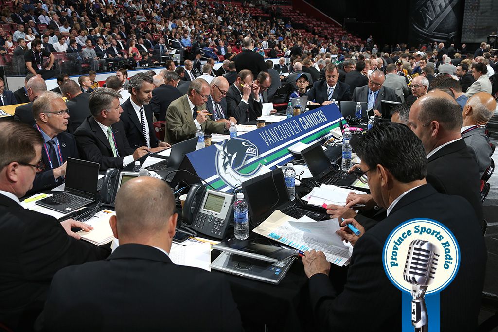 A general view of the Vancouver Canucks draft table is seen during the 2015 NHL Draft at BB&T Center on June 27, 2015 in Sunrise, Florida.  (Photo by Dave Sandford/NHLI via Getty Images)