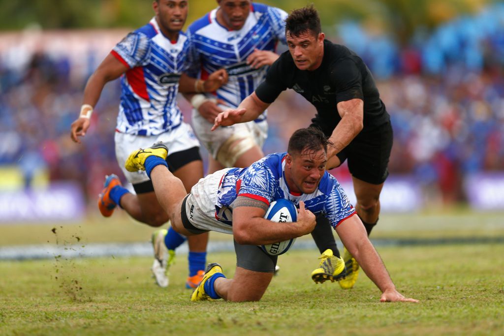 during the International Test match between Samoa and the New Zealand All Blacks at Apia Stadium on July 8, 2015 in Apia, Samoa.