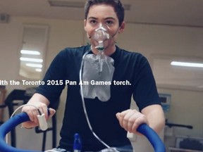 In a screengrab from the SickKids' video, cystic fibrosis patient Myles is seen training for his 200 metre run on Friday.