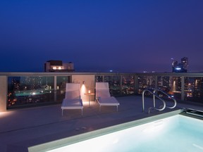 The outdoor space and private pool of the penthouse at the Maddox