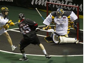 Corey Small, shown here with the Vancouver Stealth, helped the Victoria Shamrocks to a victory over the New Westminster Salmonbellies in Game 1 of the best-of-seven WLA final Friday night. (Province Files.)