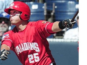 Justin Atkinson went 2-for-3 with a run and an RBI in a 5-1 Canadians' win over Spokane on Friday. (Nick Procaylo, PNG.)