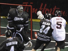 Goalie Aaron Bold, shown here with the Edmonton Rush, has helped the Victoria Shamrocks jump out to a 2-0 lead on the New Westminster Salmonbellies in the WLA final. (Province Files.)