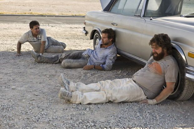 (L-r) Stu (ED HELMS), Phil (BRADLEY COOPER) and Alan (ZACH GALIFIANAKIS) are in rough shape in Warner Bros. Pictures' and Legendary Pictures' comedy 